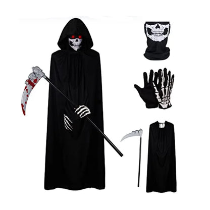 Halloween Death Black Cloak Skull Skeleton Ball Holiday Prop Costume