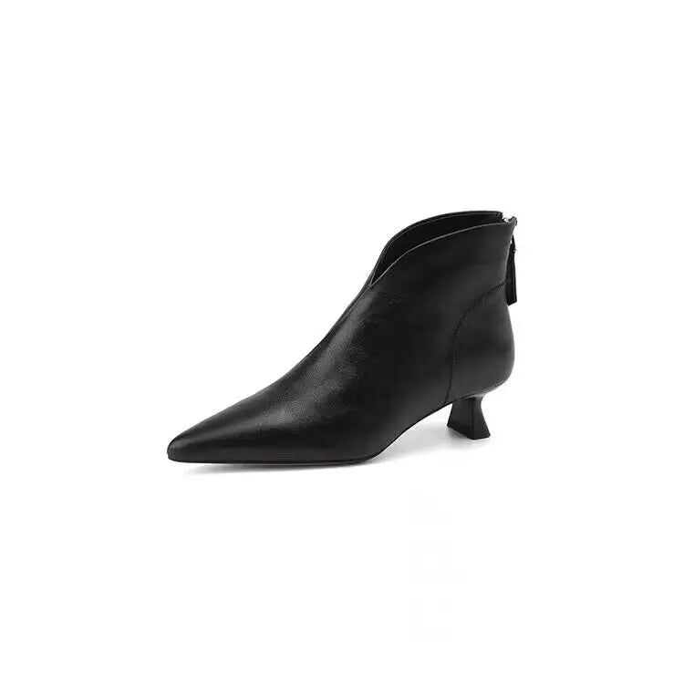 High Quality Commuting Office Sexy Pointed Toe Women's Ankle Boots Fashion Zipper Low Heel Pumps