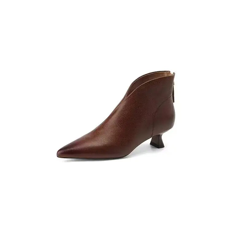 High Quality Commuting Office Sexy Pointed Toe Women's Ankle Boots Fashion Zipper Low Heel Pumps