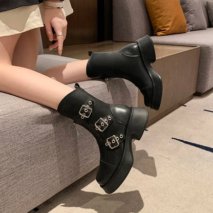 High Quality Autumn Metal Belt Buckle Design Punk Waterproof Anti slip Ankle Boot