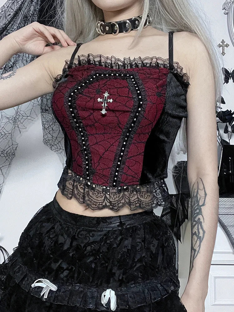 Gothic Spider Web Lace Harajuku Camisole Crop Top