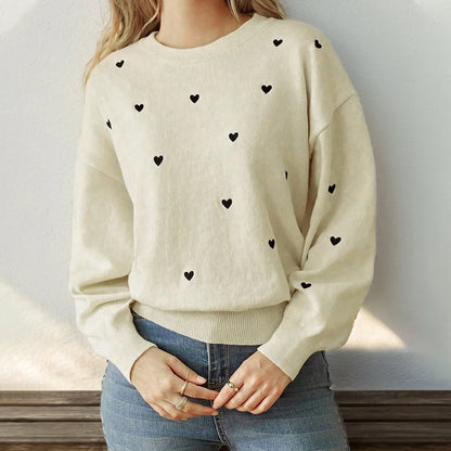 Autumn Winter Love Printed Fresh Solid Casual Pullover Sweater