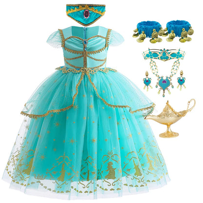 Jasmine Princess Baby Girl Birthday Carnival Aladdin Magic Lamp Prom Gown Kid Costume