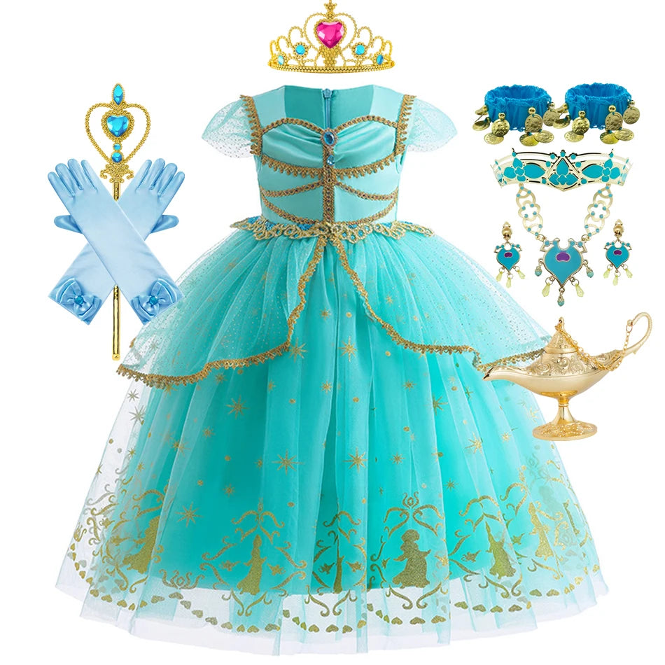 Jasmine Princess Baby Girl Birthday Carnival Aladdin Magic Lamp Prom Gown Kid Costume