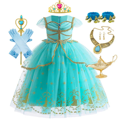 Jasmine Princess Baby Girl Birthday Carnival Aladdin Magic Lamp Prom Gown Kid Costume