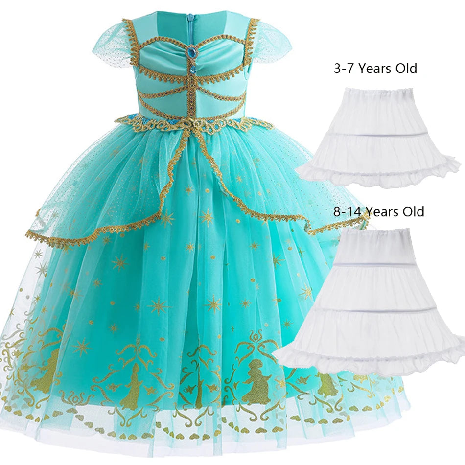 Jasmine Princess Baby Girl Birthday Carnival Aladdin Magic Lamp Prom Gown Kid Costume