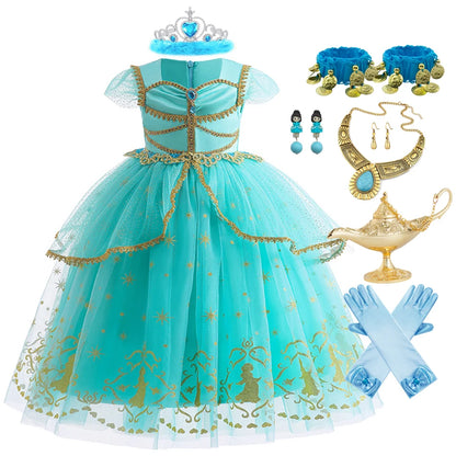 Jasmine Princess Baby Girl Birthday Carnival Aladdin Magic Lamp Prom Gown Kid Costume