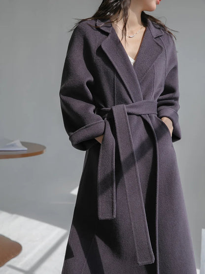 Double Sided Cashmere Medium Knee Loose Fashion Autumn Winter 2024 Coat