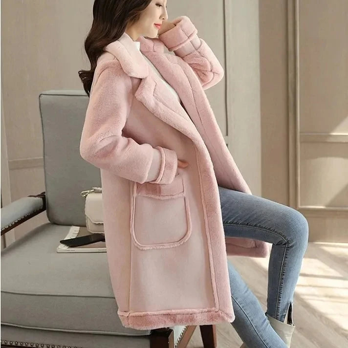 Lamb Wool Mid-length 2024 Winter Plus Loose Frosted Splicing Coat