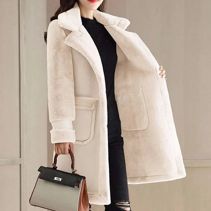 Lamb Wool Mid-length 2024 Winter Plus Loose Frosted Splicing Coat