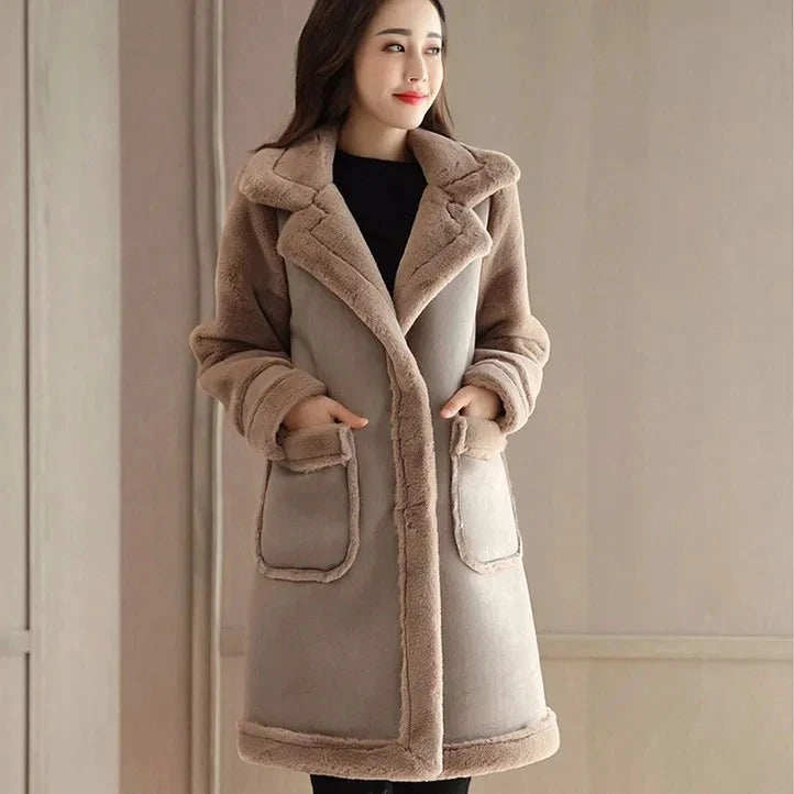 Lamb Wool Mid-length 2024 Winter Plus Loose Frosted Splicing Coat