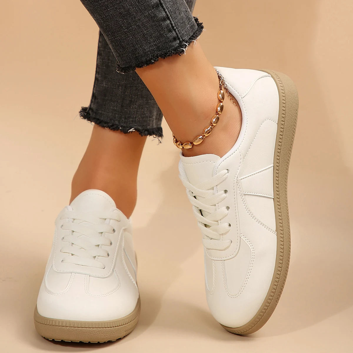 Leather Design Sneakers Platform Lace-up Comfortable Casual Vulcanized Skateboard