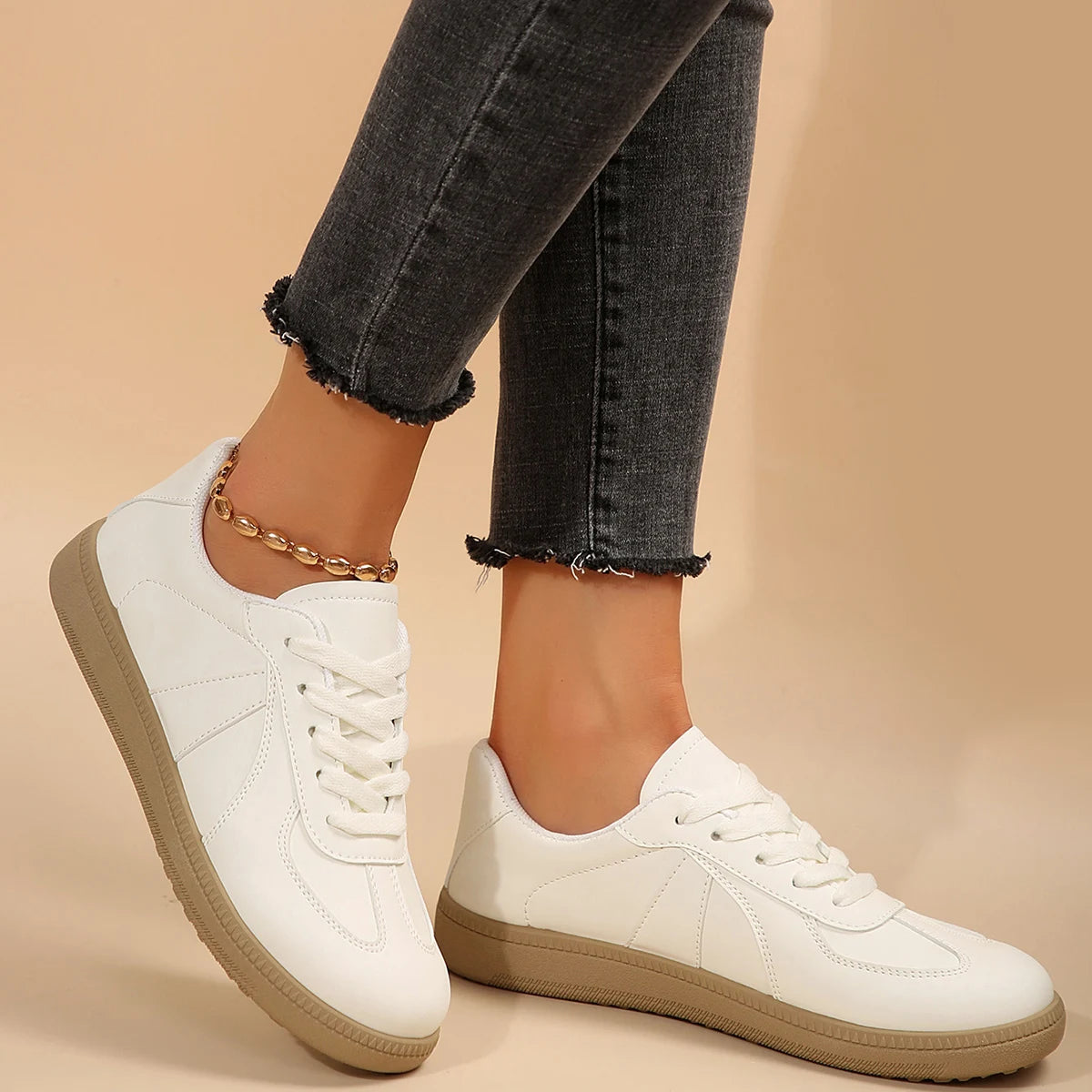 Leather Design Sneakers Platform Lace-up Comfortable Casual Vulcanized Skateboard