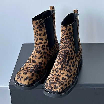 Leopard Print Slip On Western Flats Fashion Designer Ankle Boot