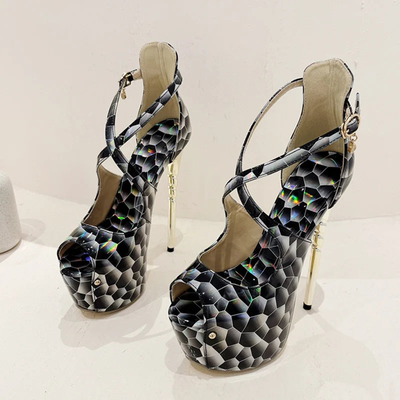 2024 Summer Platform High Heel Sexy Snake Print Peep Toe High Heel