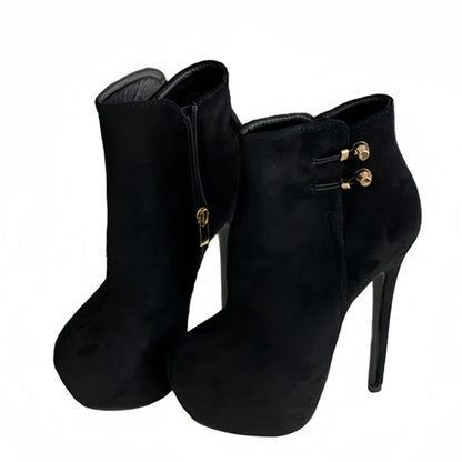 Trendy  Fashion  Elasticity Buckle Strap Platform Boots High Heel