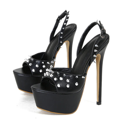 Fashion Design Metal Rivet Back Buckle Strap Sexy Peep Toe High Heel