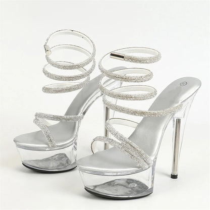 Elegant  Rhinestone Ankle Snake Twine Around Platform High Heel