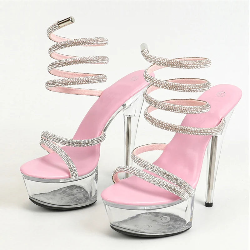 Elegant  Rhinestone Ankle Snake Twine Around Platform High Heel