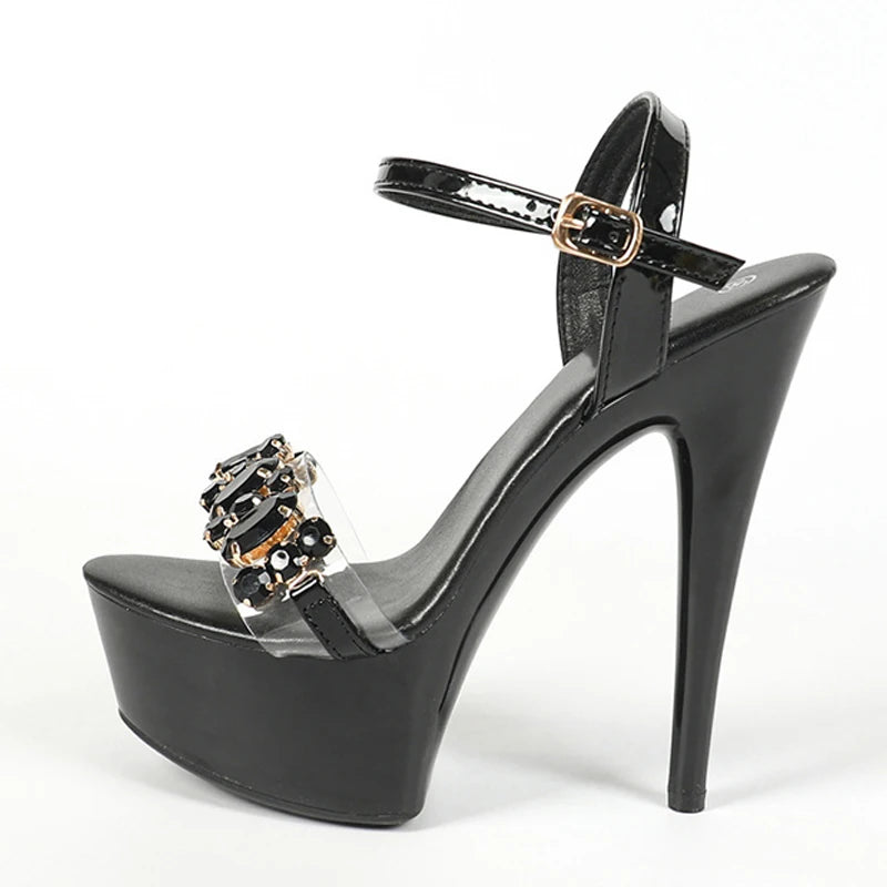 Stylish  High Quality Diamond Chain Open Toe Super High Heel High Heel