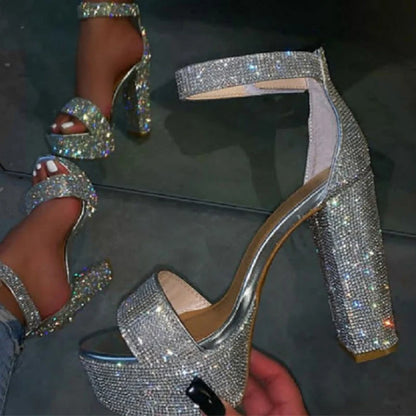 Stylish  Silver Rhinestone Platform Open Toe High Heel High Heel