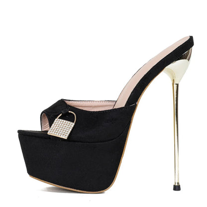 Glamorous  Sexy Metal Buckle Platform Super Thin High Heel High Heel