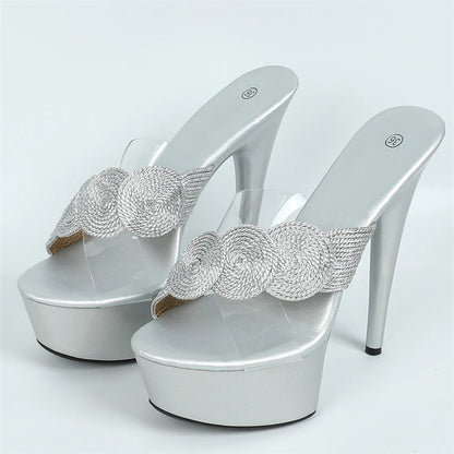 Size 34-43 Ultra Thin High Heeled Slippers Open Toe High Heel