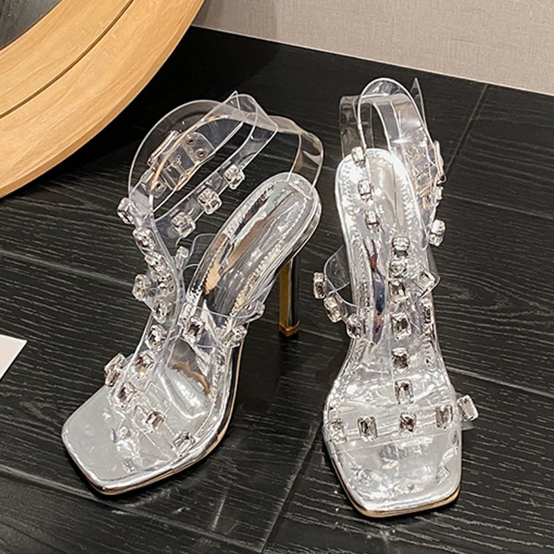 Stylish  Summer Crystal Diamond PVC Transparent High Heel