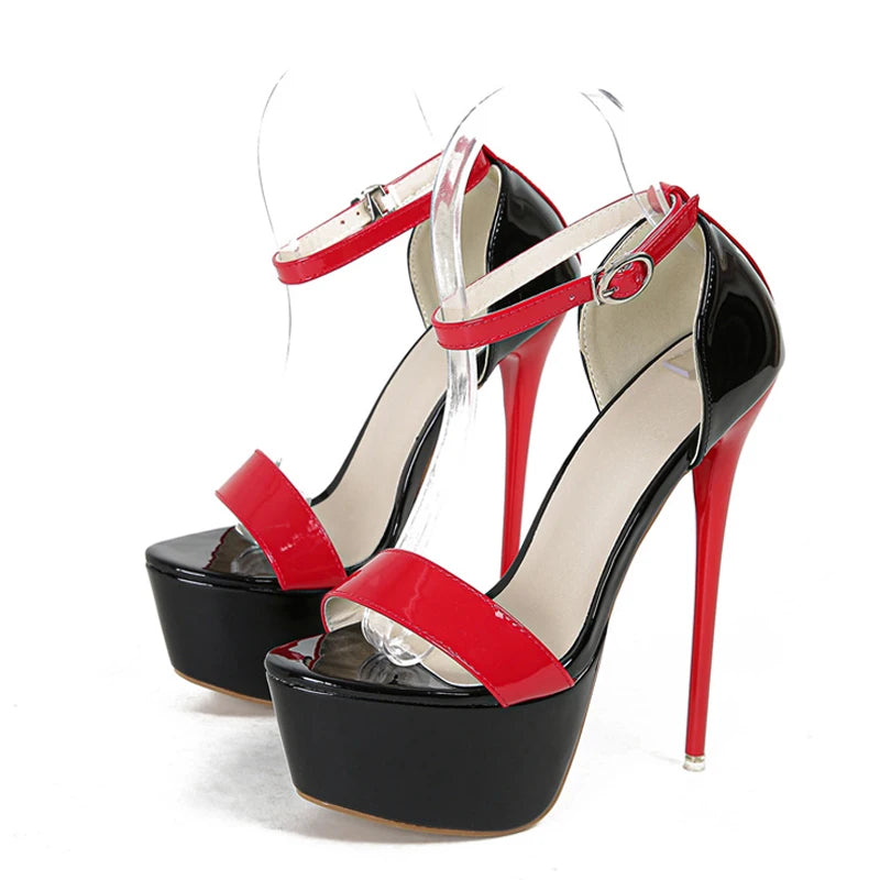 Summer Open Toe High Heel Red Ankle Strap Extreme High Heel