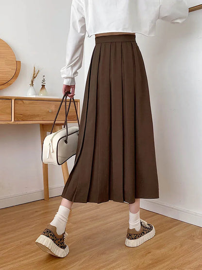 DressBetty - Brown Summer Korean Fashion High Waist Midi Elegant A-Line Skirt