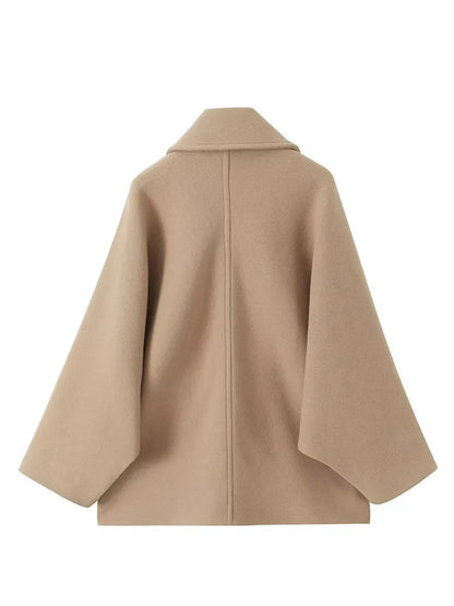 Loose Lapel Autumn Winter Long Single-breasted Elegant Solid Office Fashion Coat