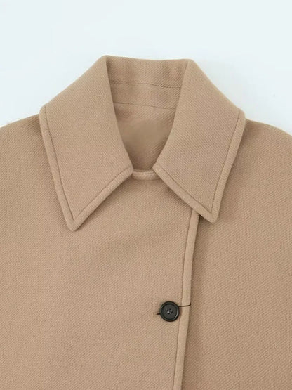 Loose Lapel Autumn Winter Long Single-breasted Elegant Solid Office Fashion Coat