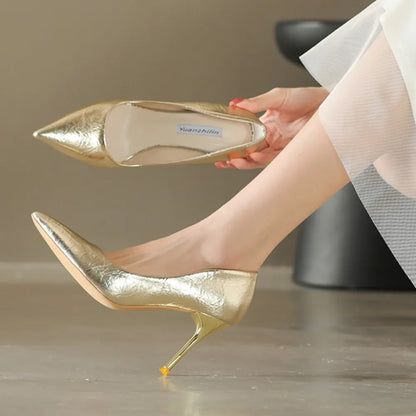 Luxury Gold Shiny Large Size Party Pointed Toe Wedding High Heel