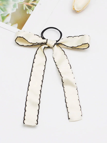 Long Tassel Streamer Elastic Ribbon Bowknot Hair Accessory for Christmas