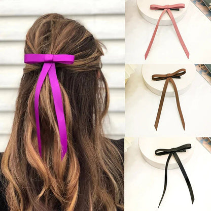 PU Leather Bow Long Ribbon Duckbill Clip Christmas Hair Accessory