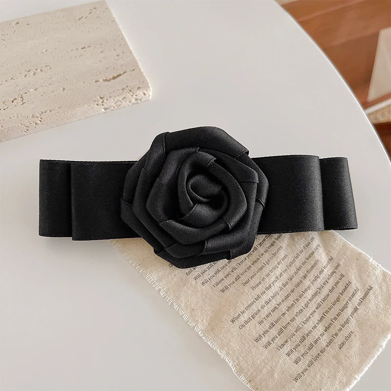 Oversized Bow Knot Fabric Rose Top Clip Hair Accessory for Christmas