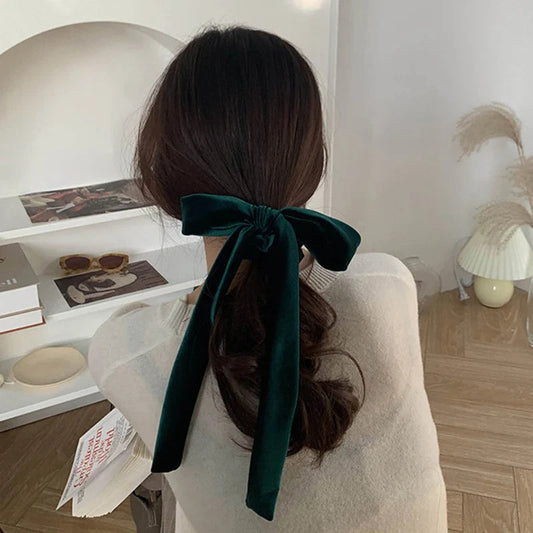 Velvet Long Ribbon Soft Elastic Bow Hair Accessory for Christmas