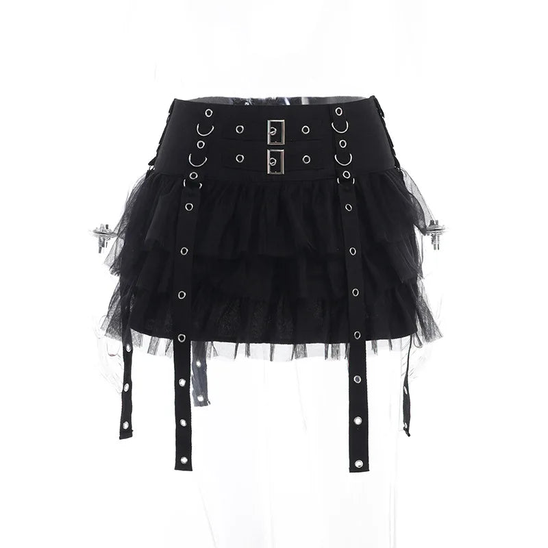 Mall Goth Black Pleated Mini with Chain Women's High Waisted Tennis Fairy Grunge Aesthetic E Girl Skirt