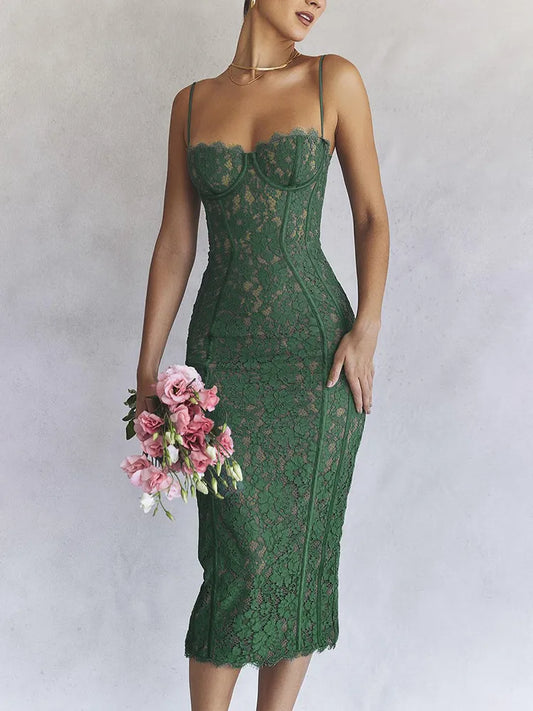 DressBetty - 2024 Elegant Green Night Wedding Party Lace Dress