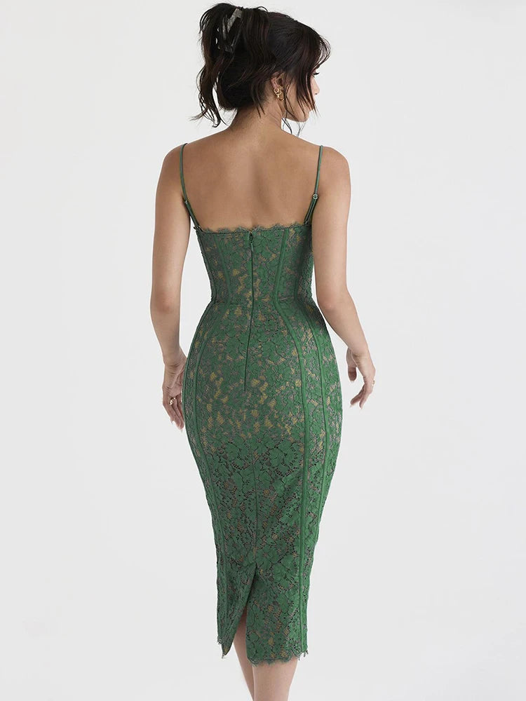 DressBetty - 2024 Elegant Green Night Wedding Party Lace Dress