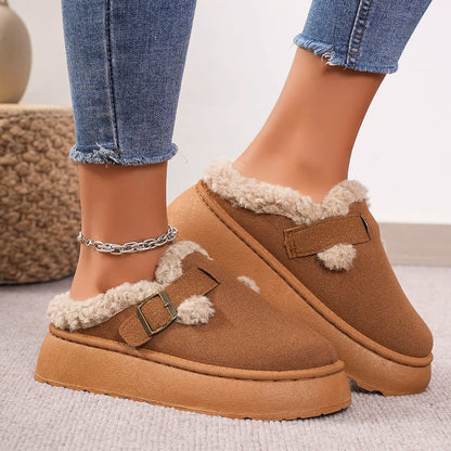 New Luxury Winter Women's Boken Shoes Plush Fashion Retro Bean Shoes Cotton Women's Flat Sole Slippers Platform Women Boots