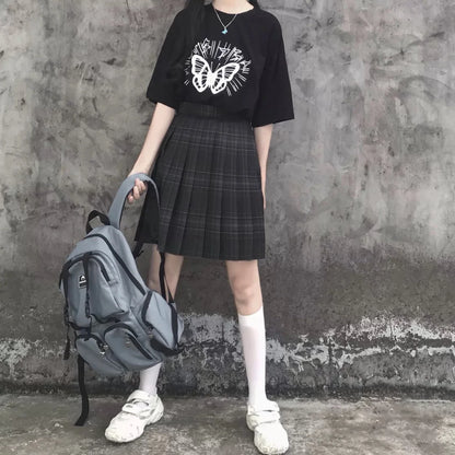 Preppy Black Plaid Japanese School Uniform Kawaii Mini Skirt