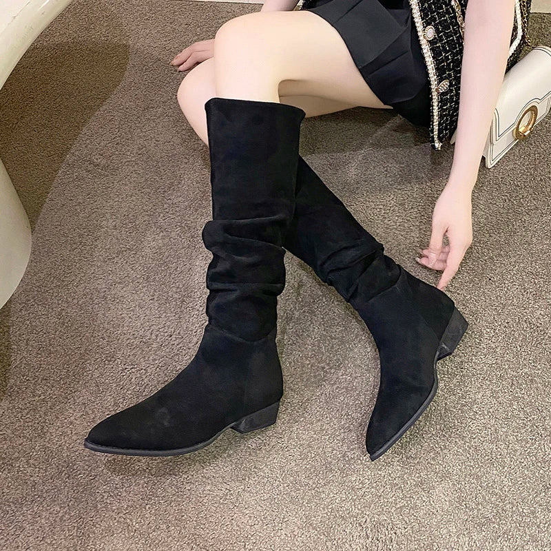 Comfy Fashionable Chunky Heel Pointed Toe Stylish Knee High Boots