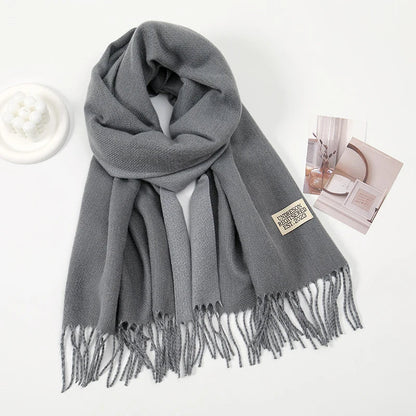 Winter Cashmere Long Warm Hijab Wrap Solid Pashmina Scarf Female