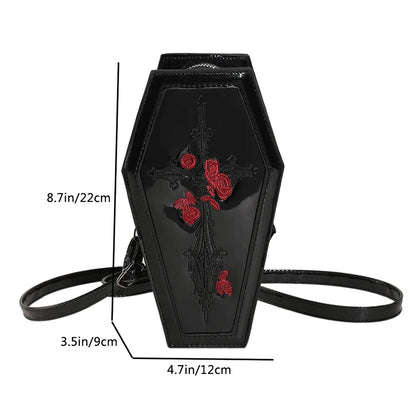 Novelty Halloween Gothic Coffin Shape Spider Web Sling PU Leather Bag