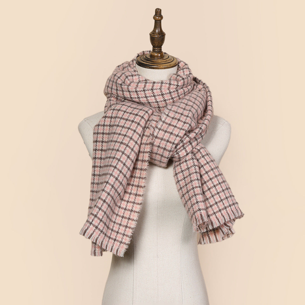 Retro Color-blocked Checkered Soft Comfortable Warm Houndstooth Scarf