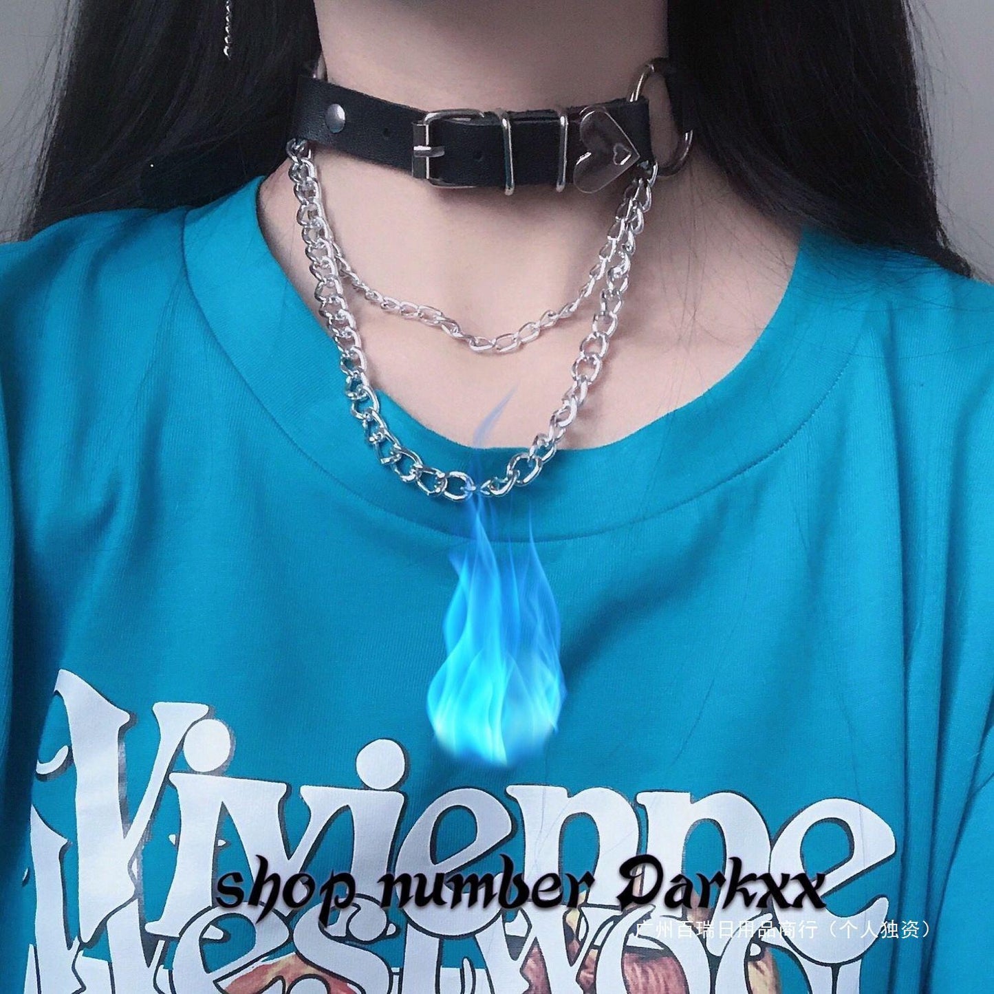 Dark Heart Belt Chain Gothic Punk Disco Choker JK Uniform Necklace