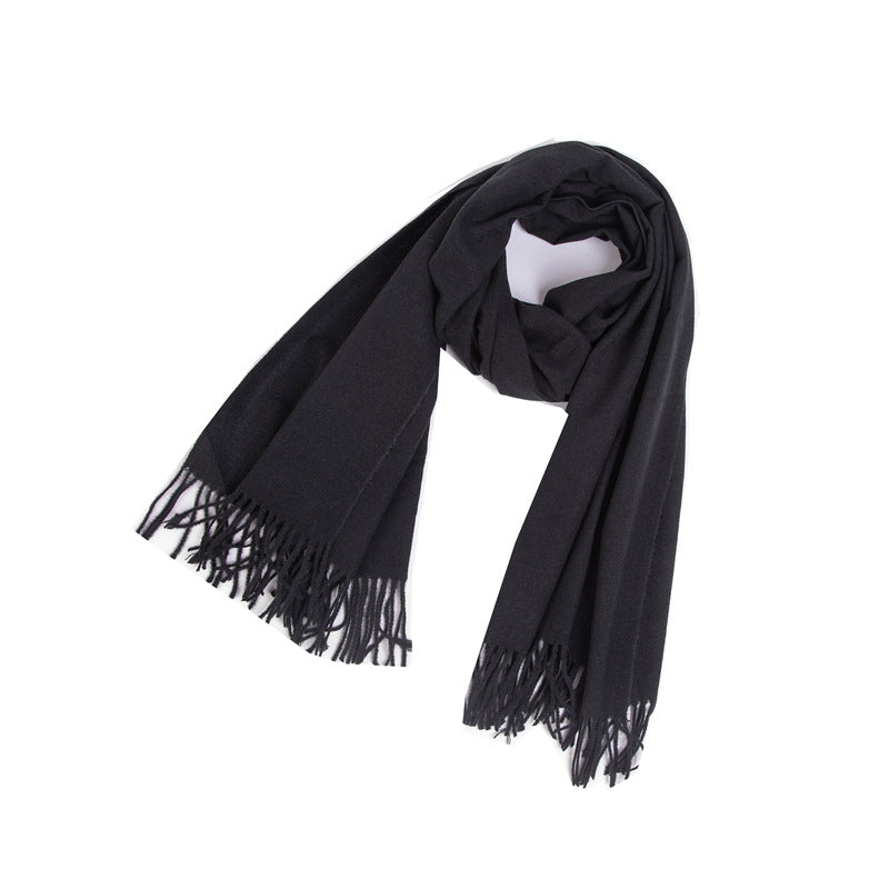 New Autumn Winter Full-polyester Tassel Solid-colored Versatile Scarf