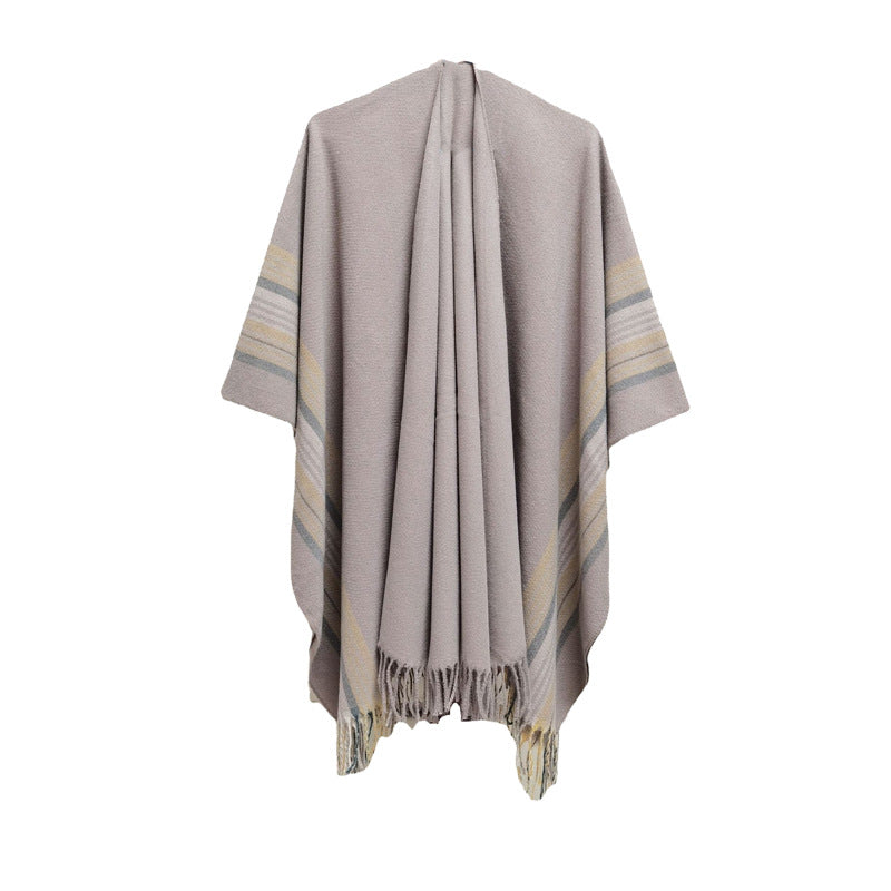 New European-style Simple Fashionable Split Polyester Striped Scarf