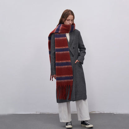 Thickened Warm Simple Striped Imitation-mohair Plaid Scarf